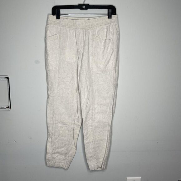 Old Navy Pants Womens Medium Beige High-Rise Straight Taper Linen Blend Elastic - Picture 1 of 9